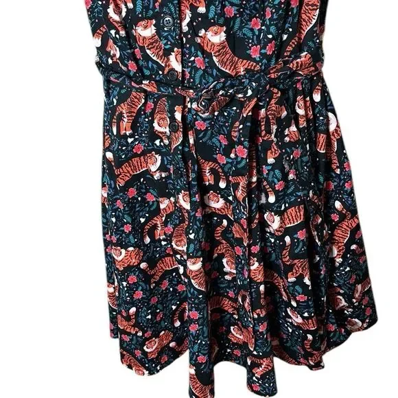 Eva rose vintage 1950s style floral tiger button up belted fit flare dress 3x - Picture 3 of 5